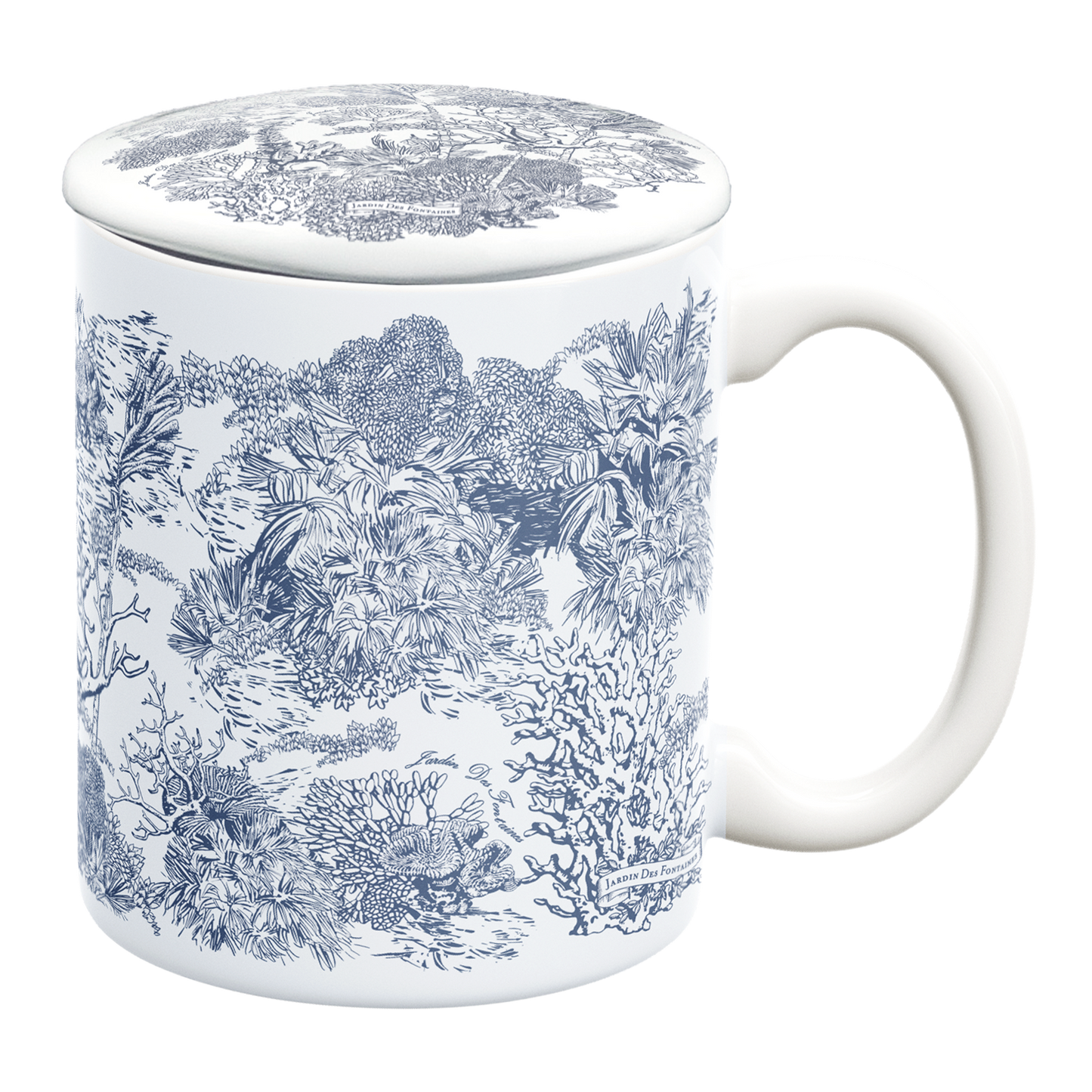 "Toile De Jouy" Porcelain Mug With Lid 350ml