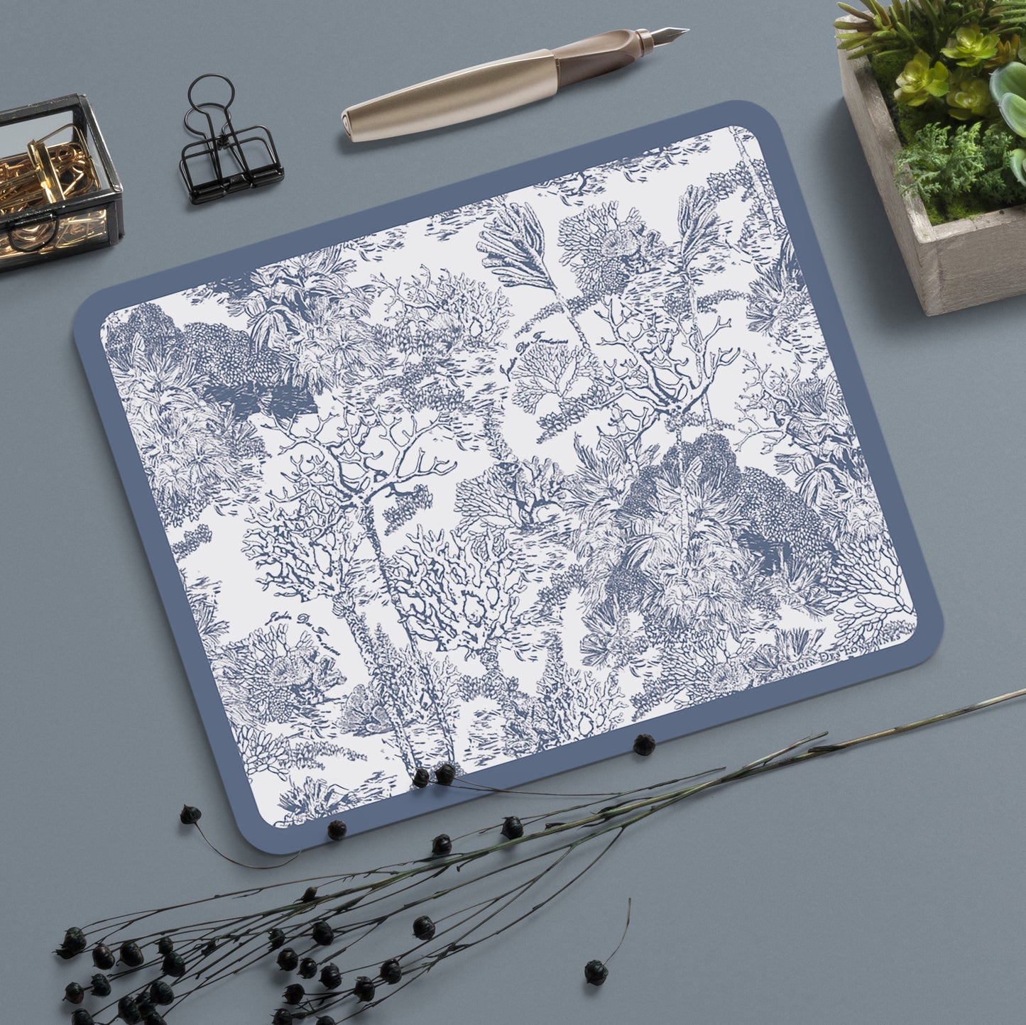 "Toile De Jouy" PU Leather Mouse Pad