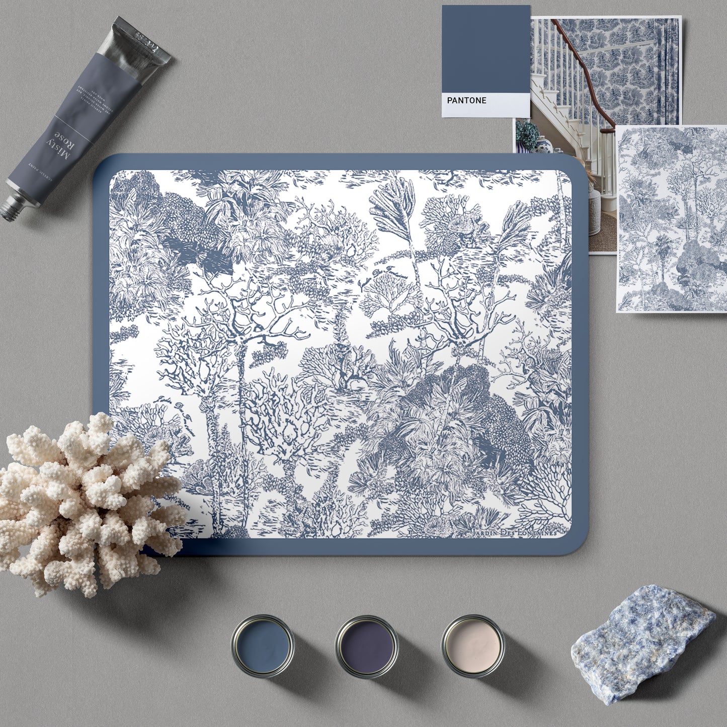 "Toile De Jouy" PU Leather Mouse Pad