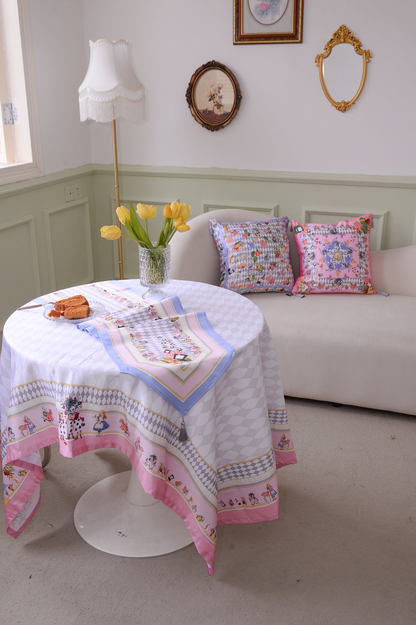 "Wonderful Adventure Dream" Pink Argyle Waterproof Tablecloth