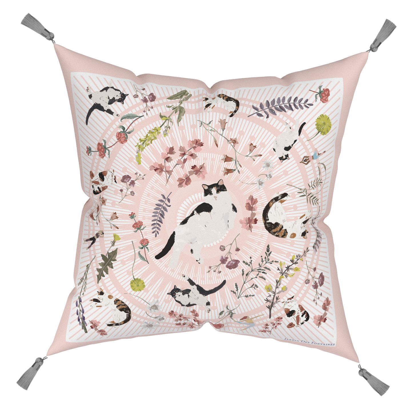 "Yogis Cat and Flower" Cushion, Throw Pillow