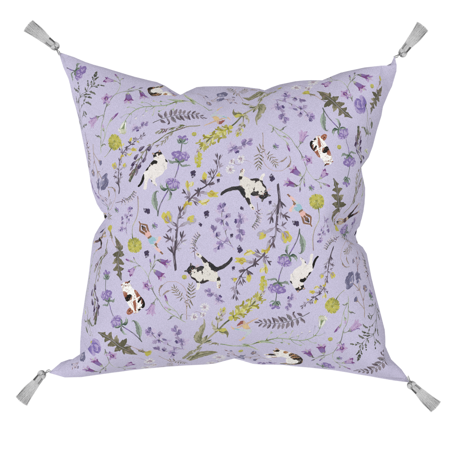 "Yogis Cat and Flower" Cushion, Throw Pillow
