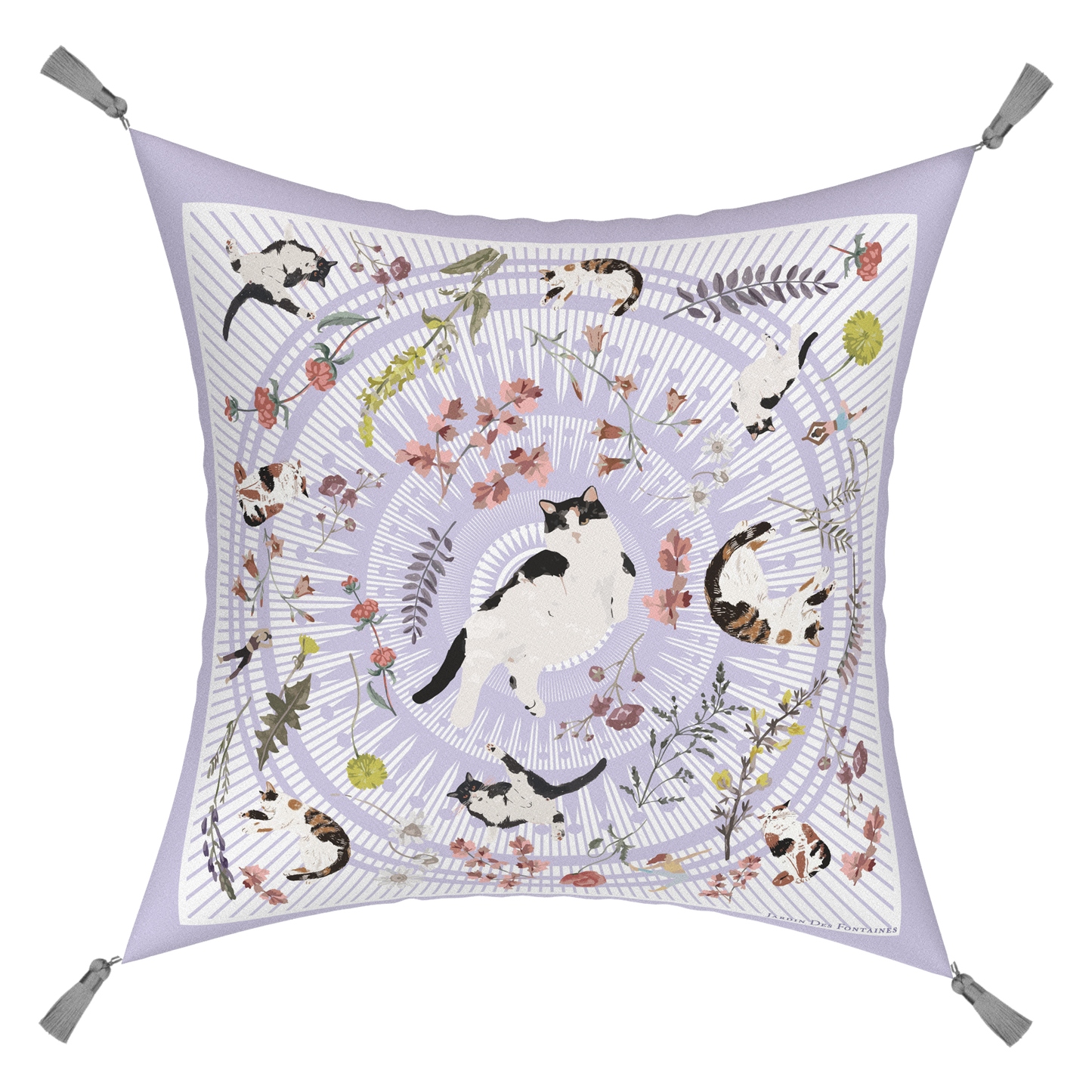 "Yogis Cat and Flower" Cushion, Throw Pillow