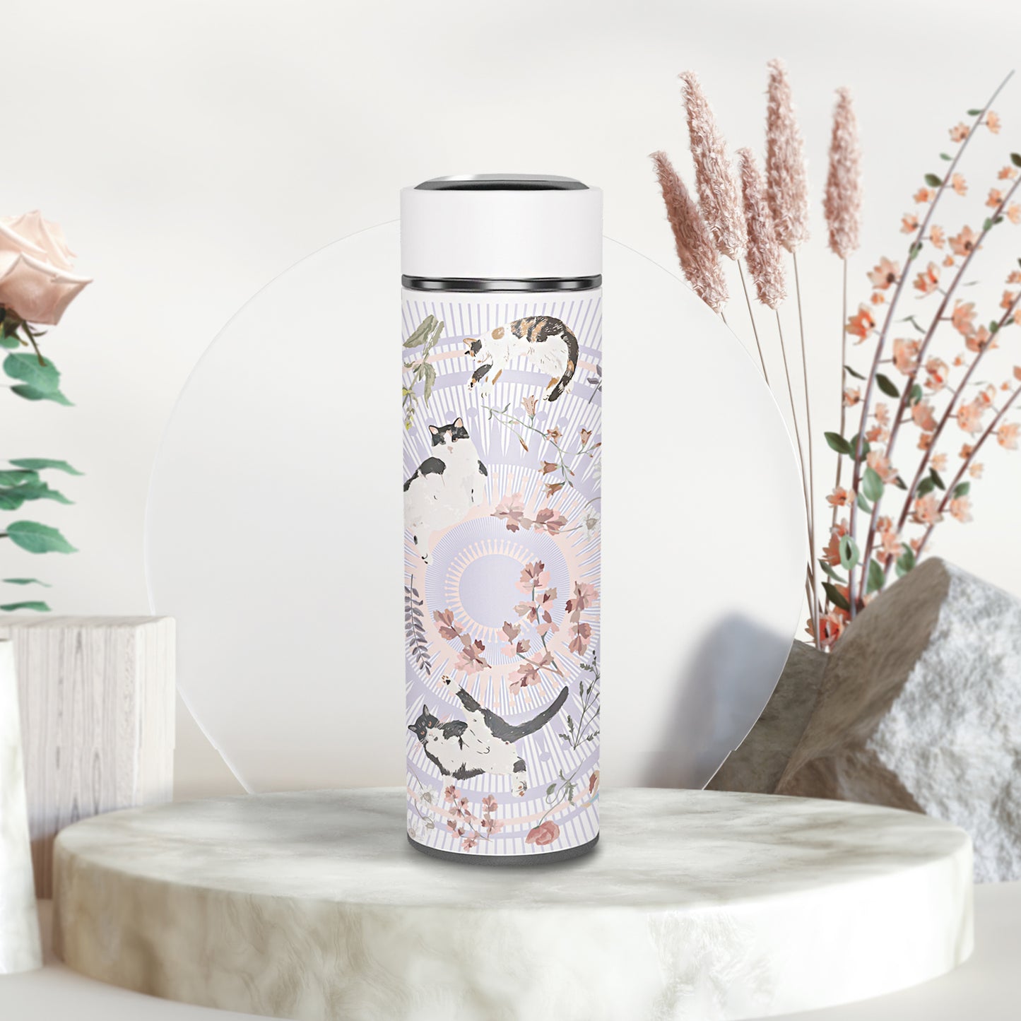 "Yogis Cat and Flower" Vacuum Water Bottle (500ml)