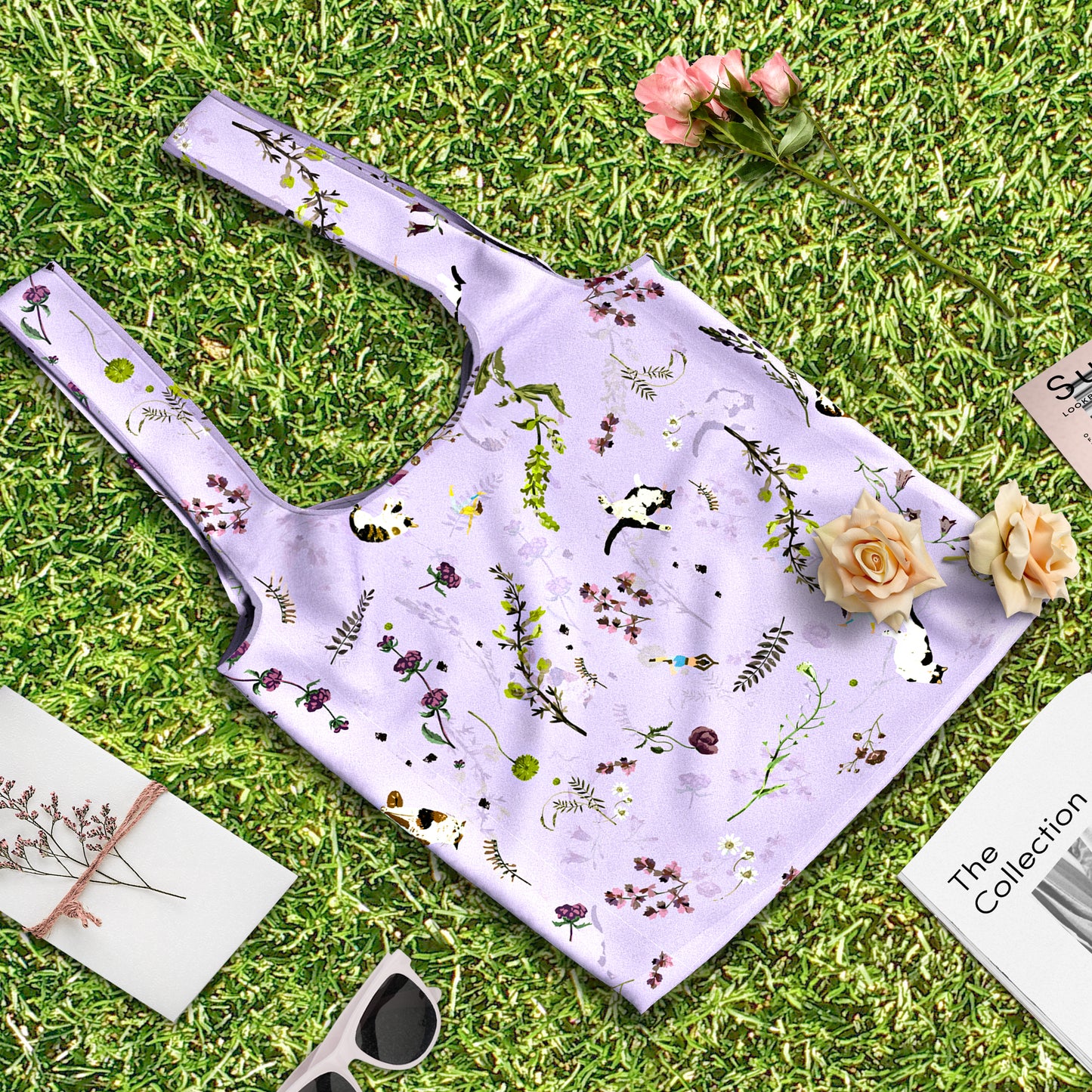 "Yogis Cat and Flower" Ultra Light Foldable Eco-Bag