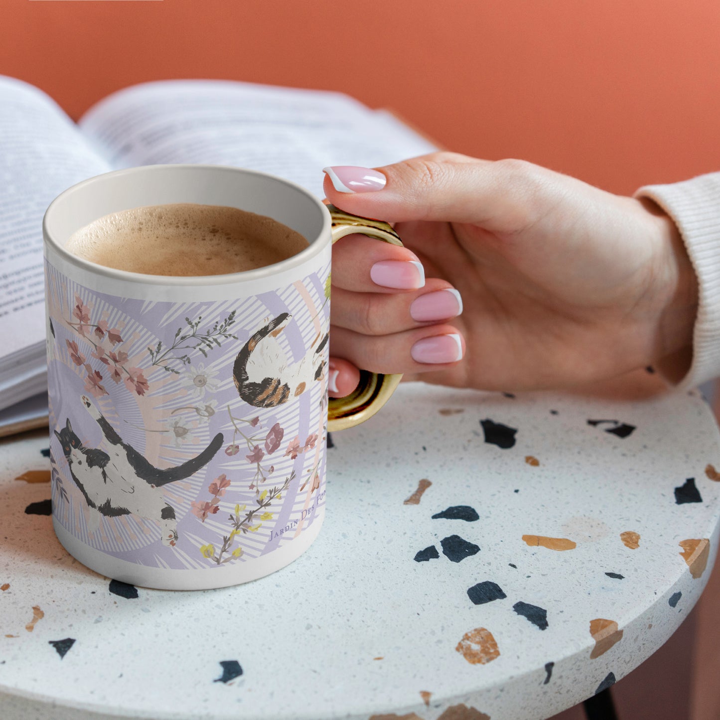 "Yogis Cat and Flower" Mug, Tea Infuser and Coaster Set