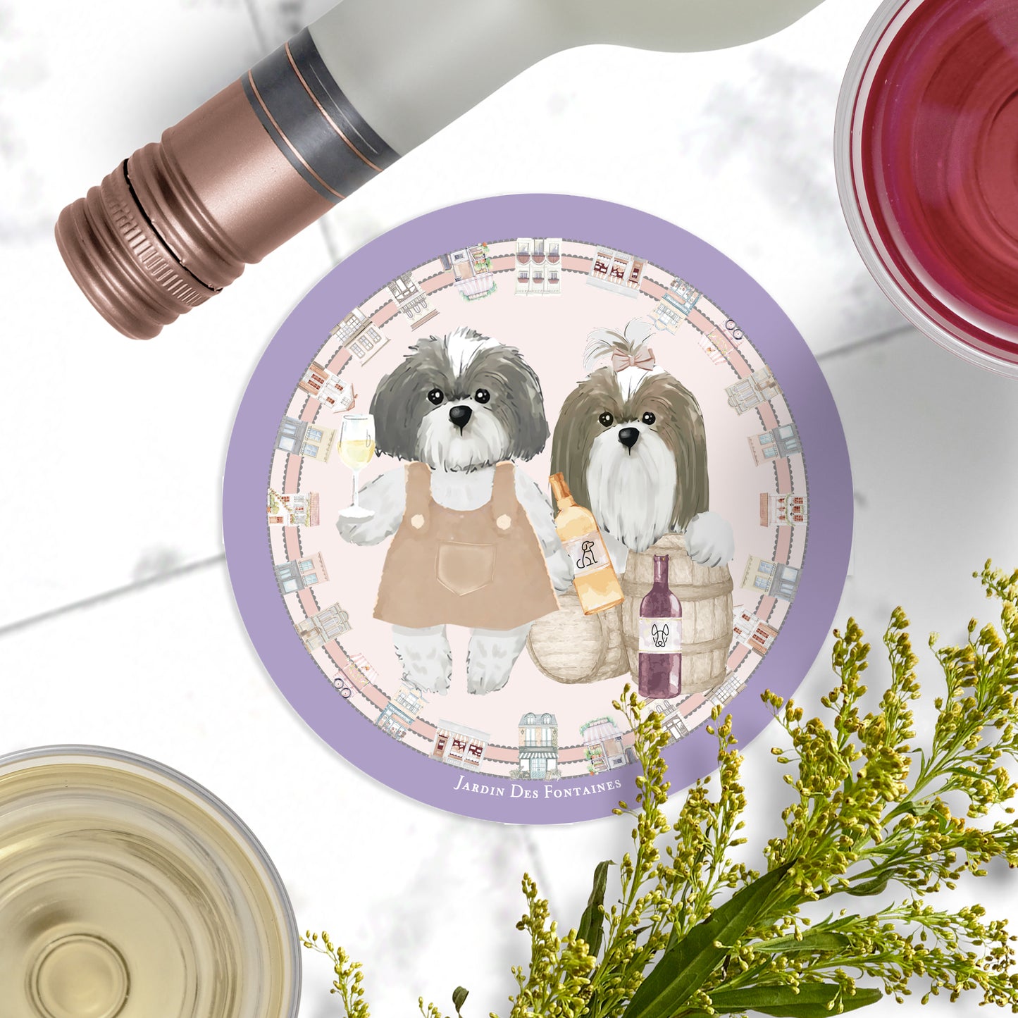 "Oh My Dog" Shih Tzu & Wine Ceramic Coaster