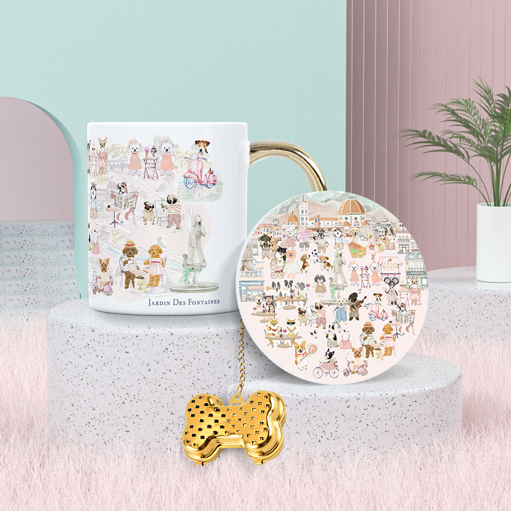 "Oh My Dog" Mug, Tea Infuser and Coaster Set