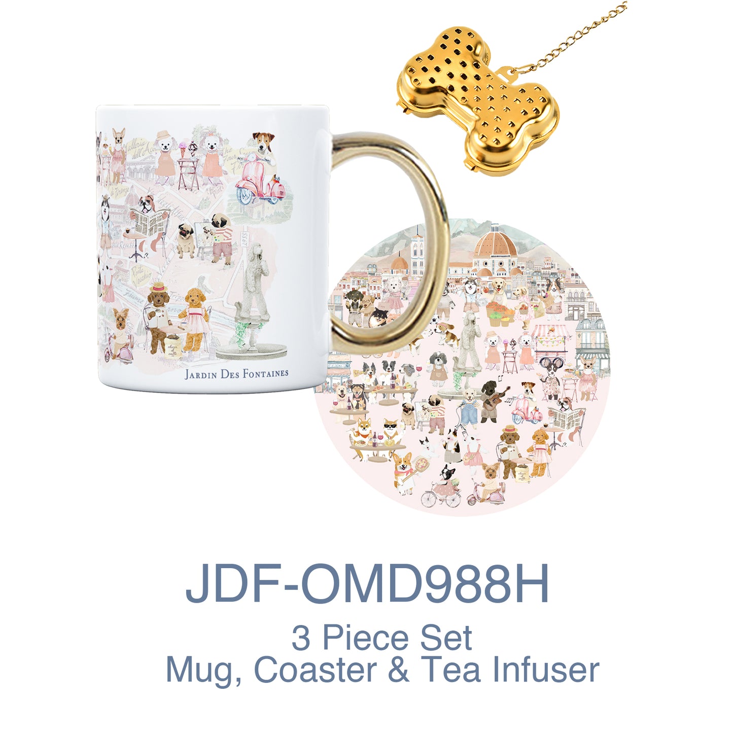 "Oh My Dog" Mug, Tea Infuser and Coaster Set