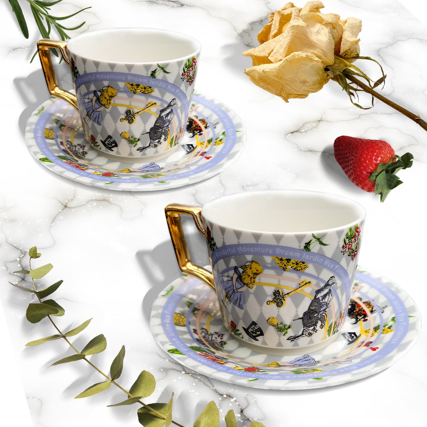 "Wonderful Adventure Dream" Set Of Two Cups and Saucers  ( 200 ml )