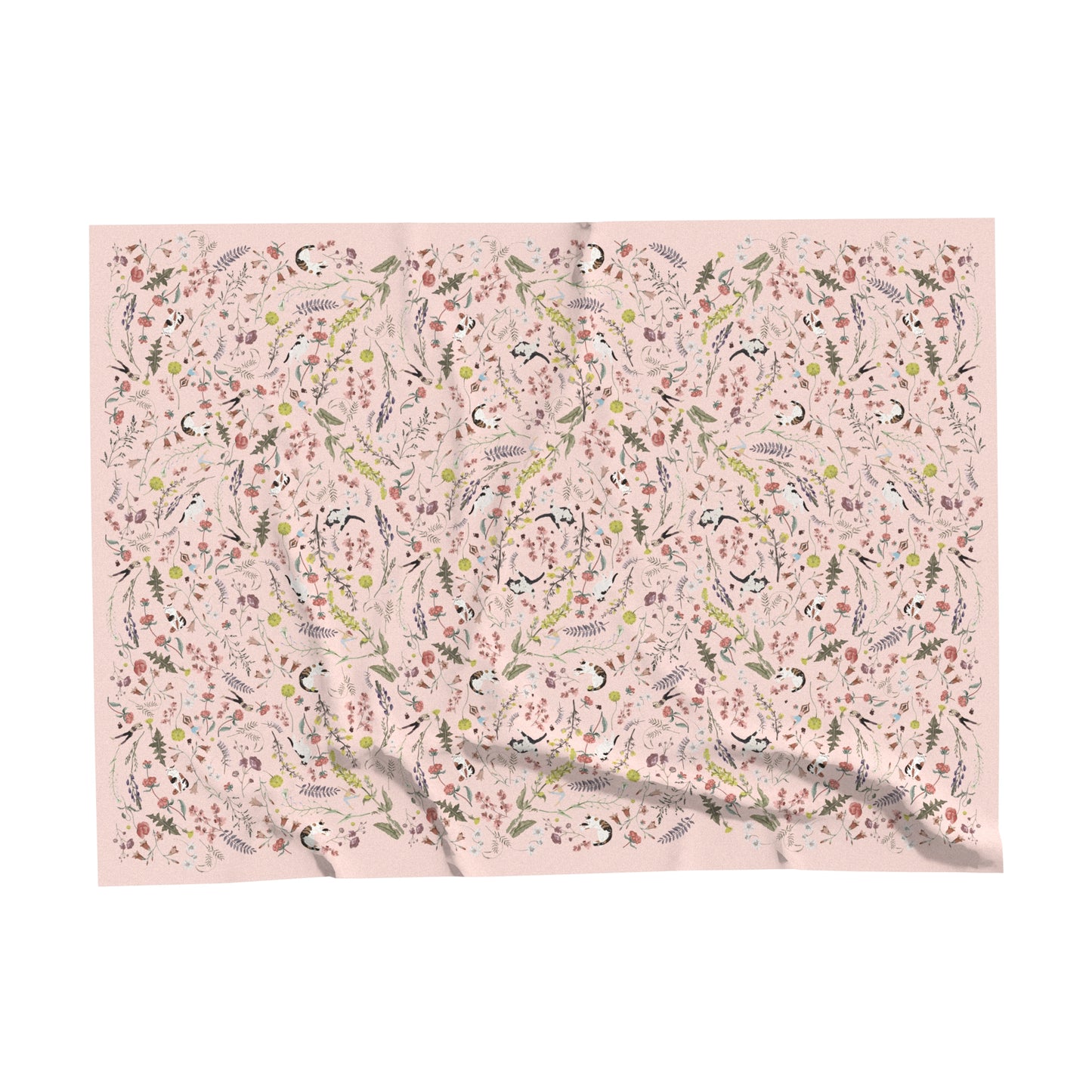 "Yogis Cat and Flower" Pink Field Waterproof Tablecloth