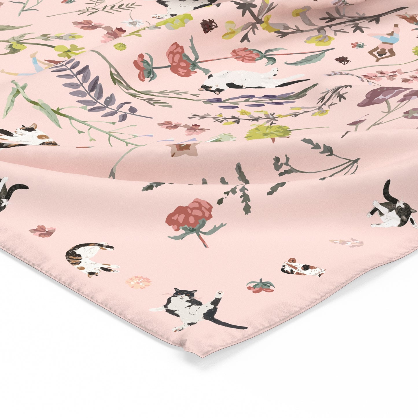 "Yogis Cat and Flower" 60cm Silky Scarf