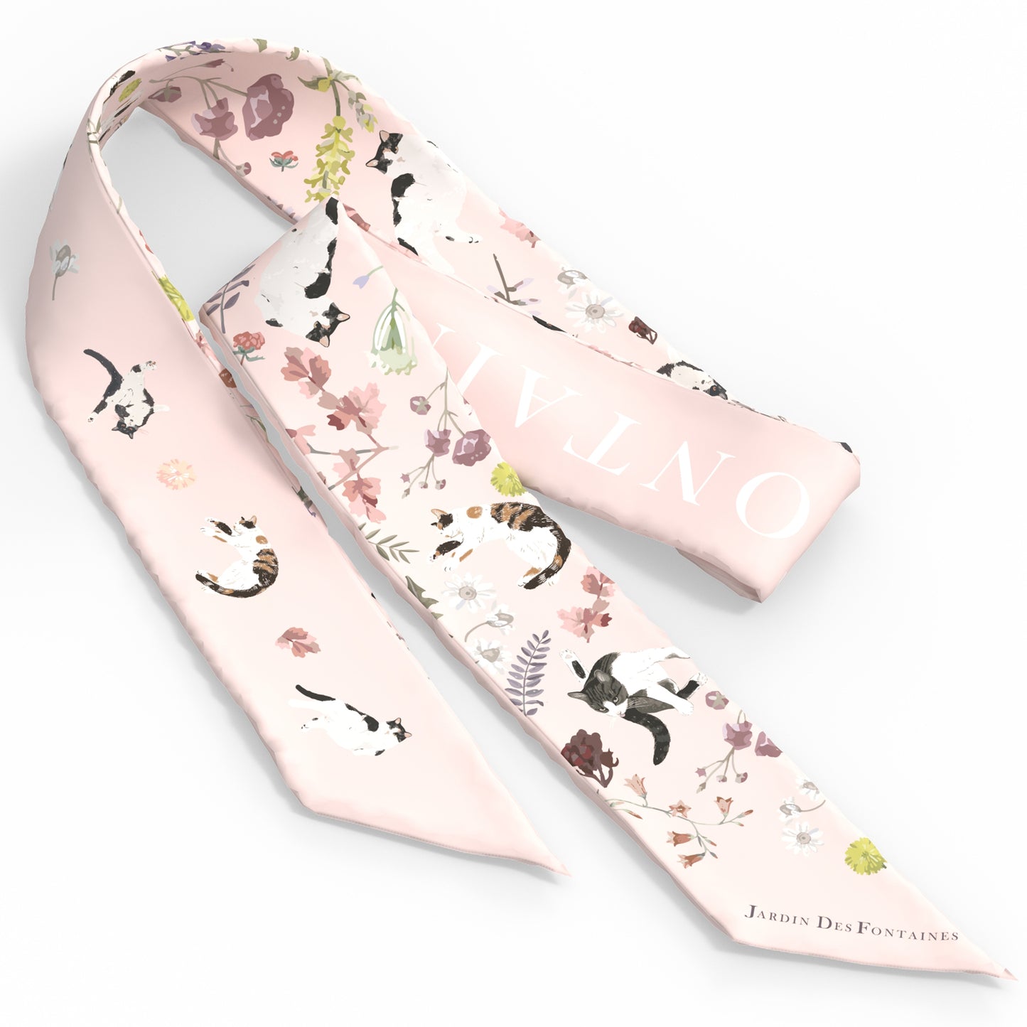 "Yogis Cat and Flower" Twilly Silky Scarf (105cm)