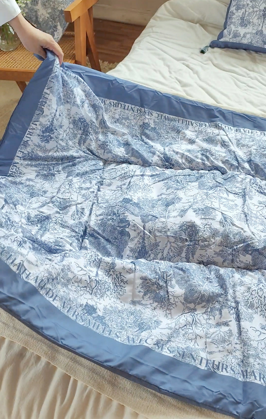 "Toile De Jouy" Quilt Blanket Pillow 2 In 1