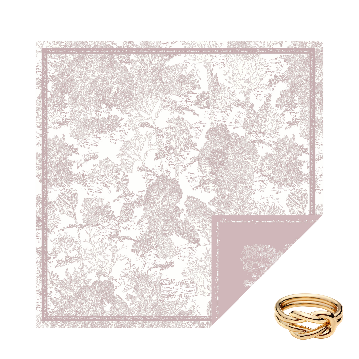 "Toile De Jouy" Silky Scarf Gift Set (Double Face Silky Scarf and Scarf Ring)