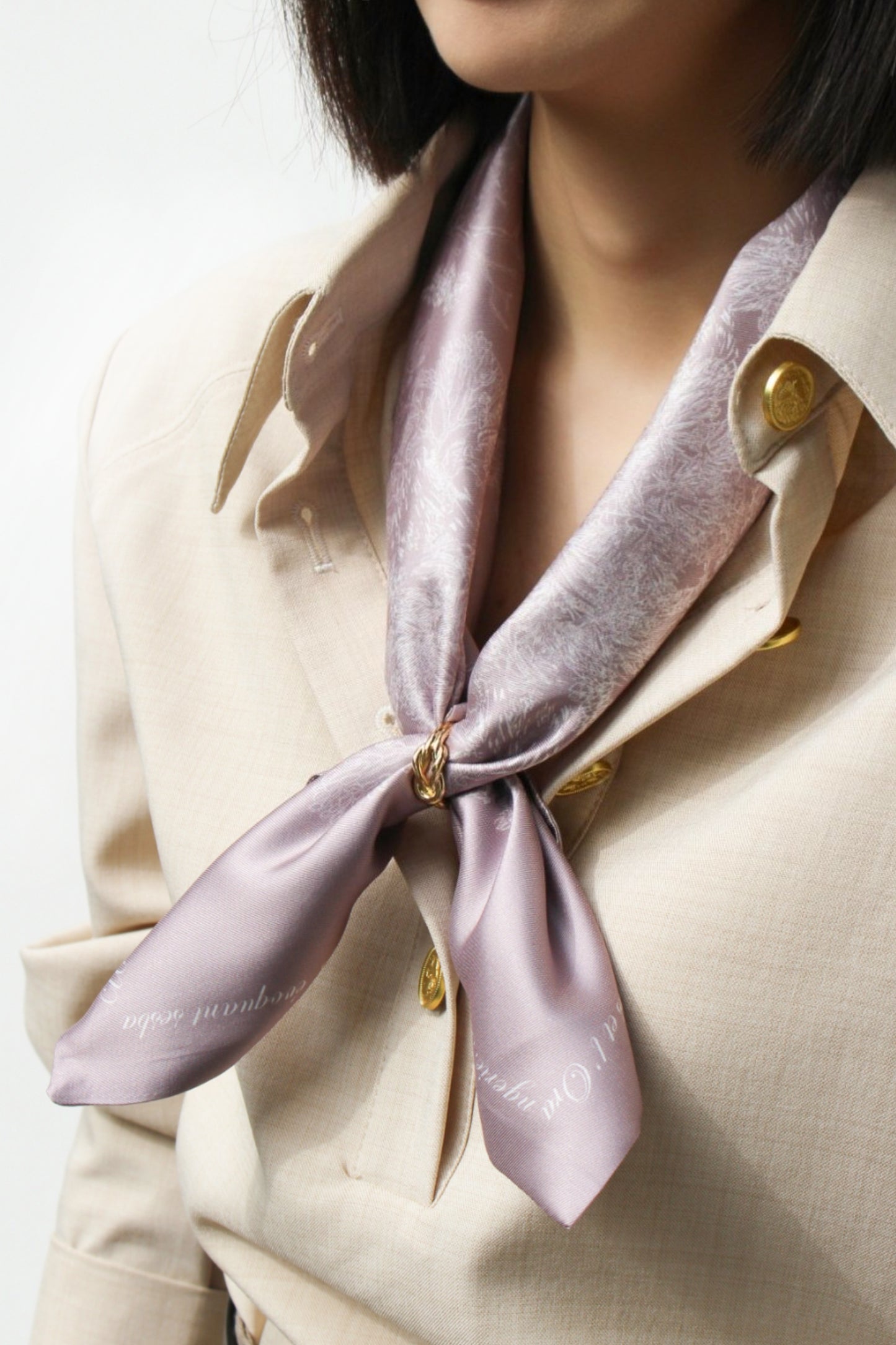 "Toile De Jouy" Silky Scarf Gift Set (Double Face Silky Scarf and Scarf Ring)