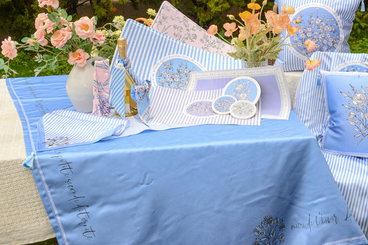 "Wild Blue Yonder" Sanvitalia Waterproof Tablecloth