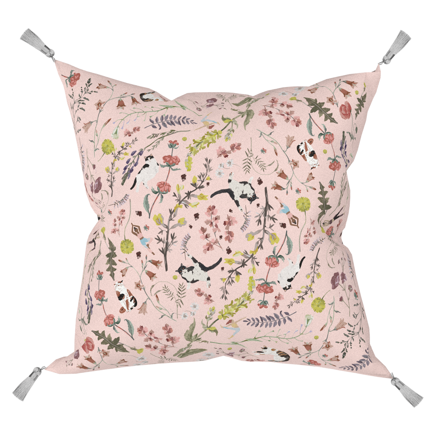 "Yogis Cat and Flower" Cushion, Throw Pillow