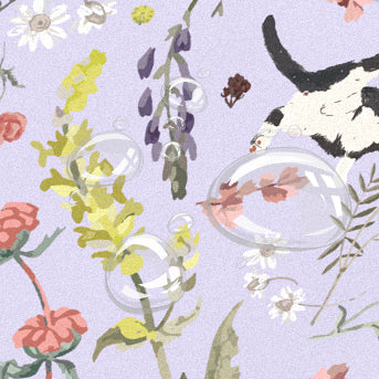"Yogis Cat and Flower" Purple Field Waterproof Tablecloth