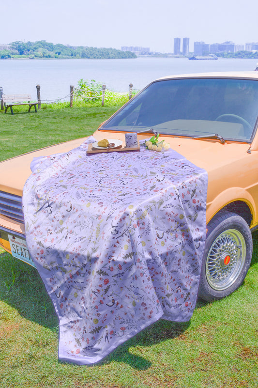 "Yogis Cat and Flower" Purple Field Waterproof Tablecloth