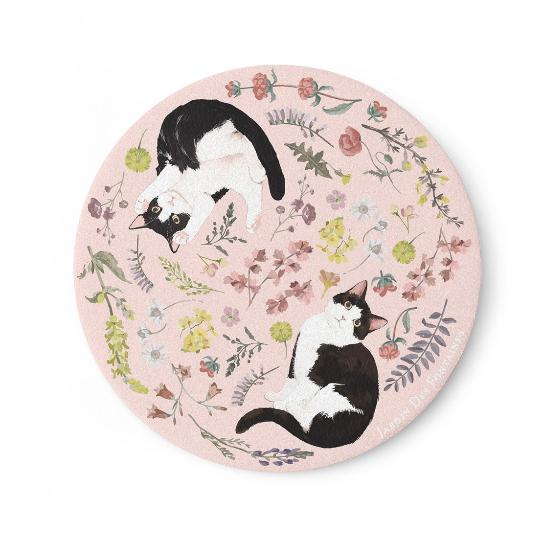 "Yogis Cat and Flower" Ceramic Coaster