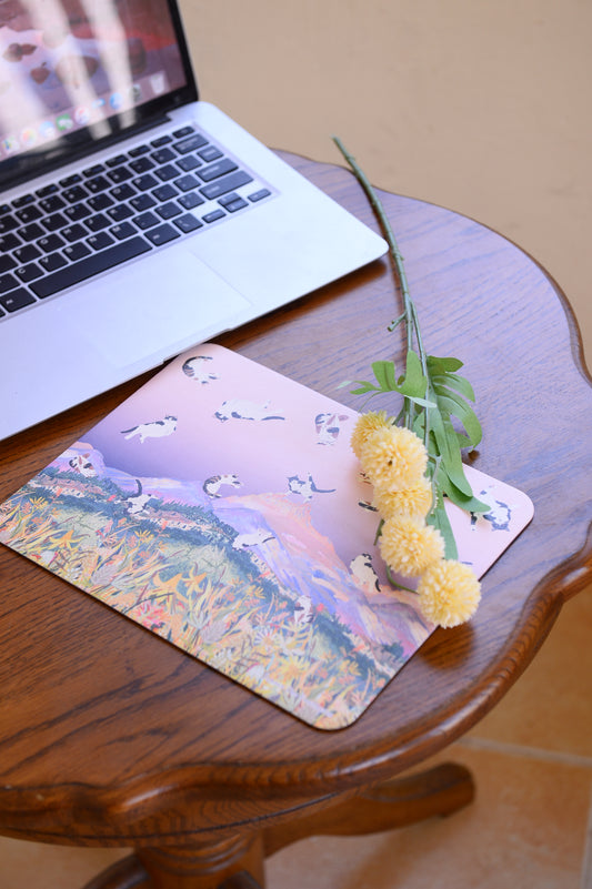 "Yogis Cat and Flower" PU Leather Mouse Pad