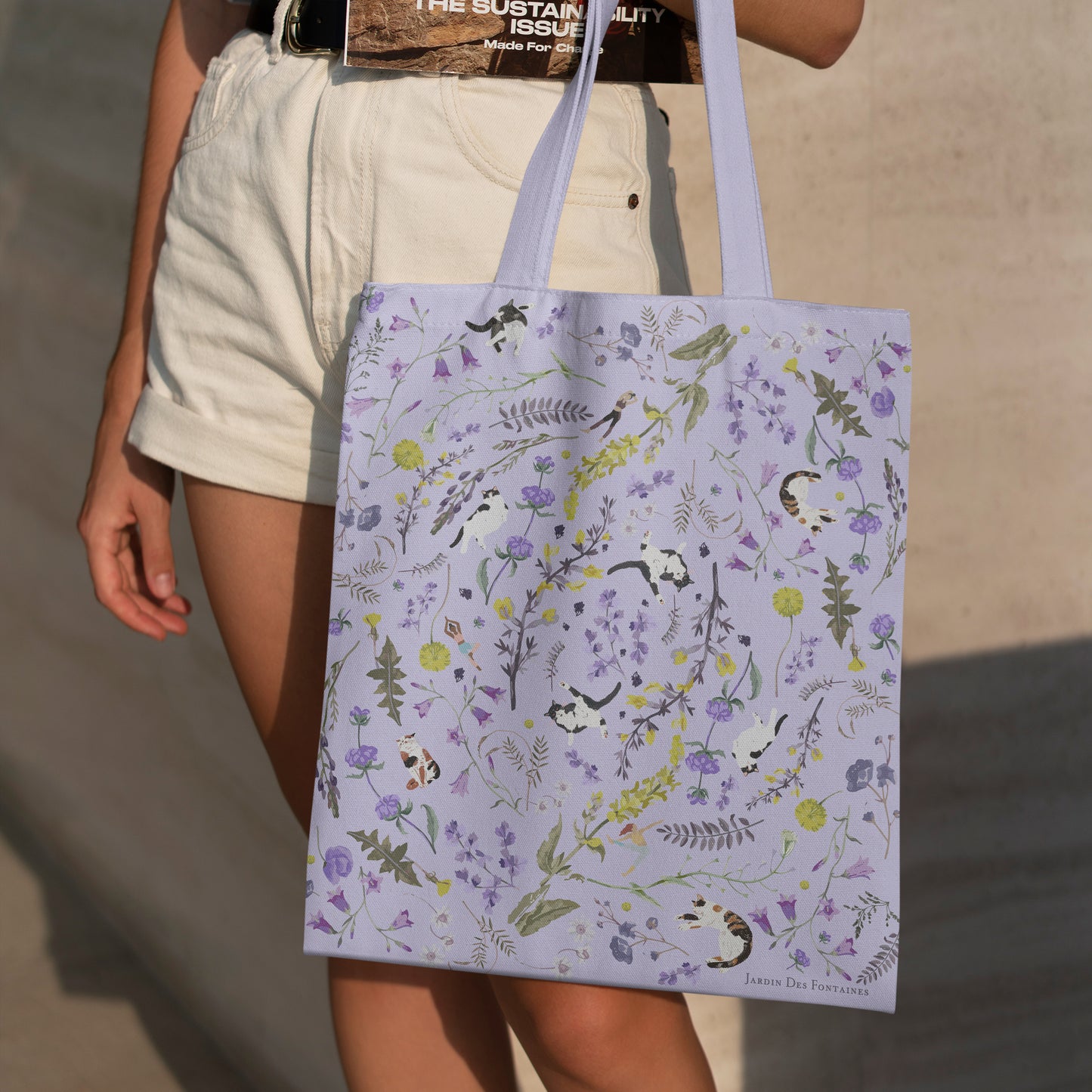 "Yogis Cat and Flower" Tote Bag