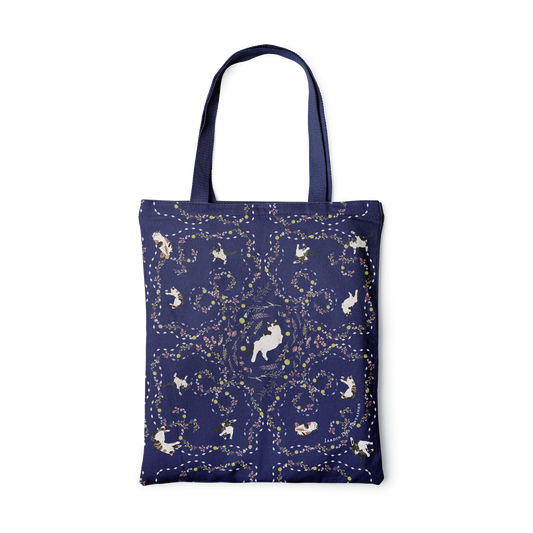 "Yogis Cat and Flower" Navy Tatra Mountain Tote Bag