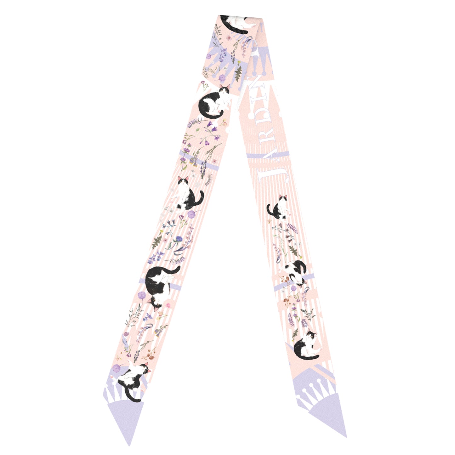 "Yogis Cat and Flower" Pink and Purple Twilly Silky Scarf (105cm)