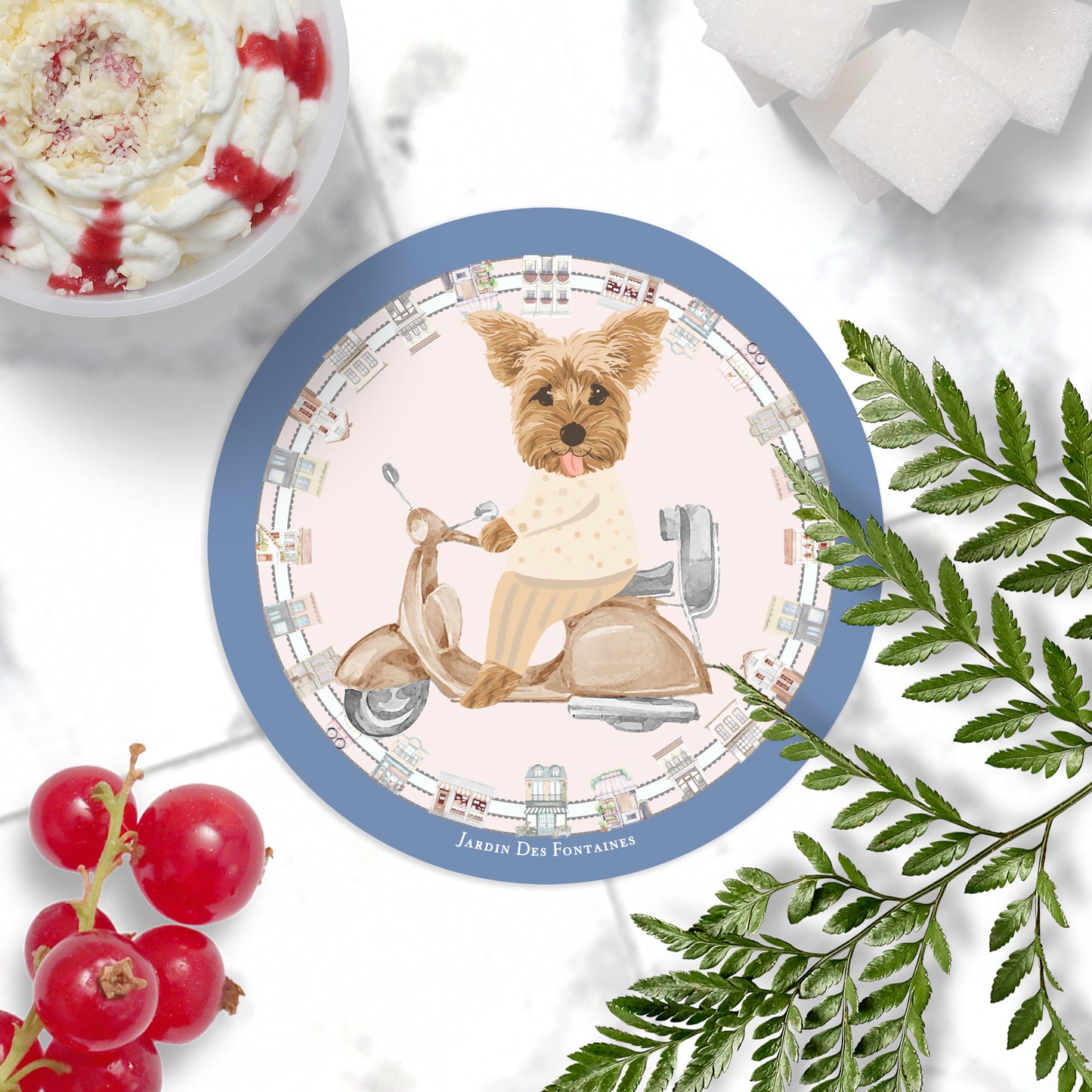 "Oh My Dog" Yorkshire Terrier & Vespa Scooter Ceramic Coaster