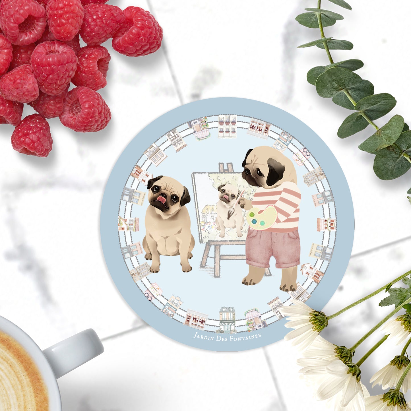 "Oh My Dog" Artist Pug Ceramic Coaster