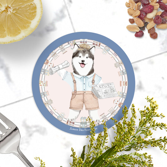 "Oh My Dog" Newspaper Boy Husky Ceramic Coaster