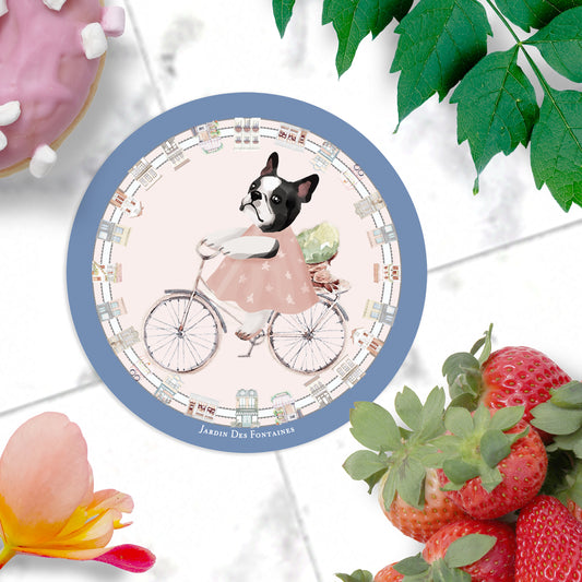 "Oh My Dog" Biking French Bull Ceramic Coaster
