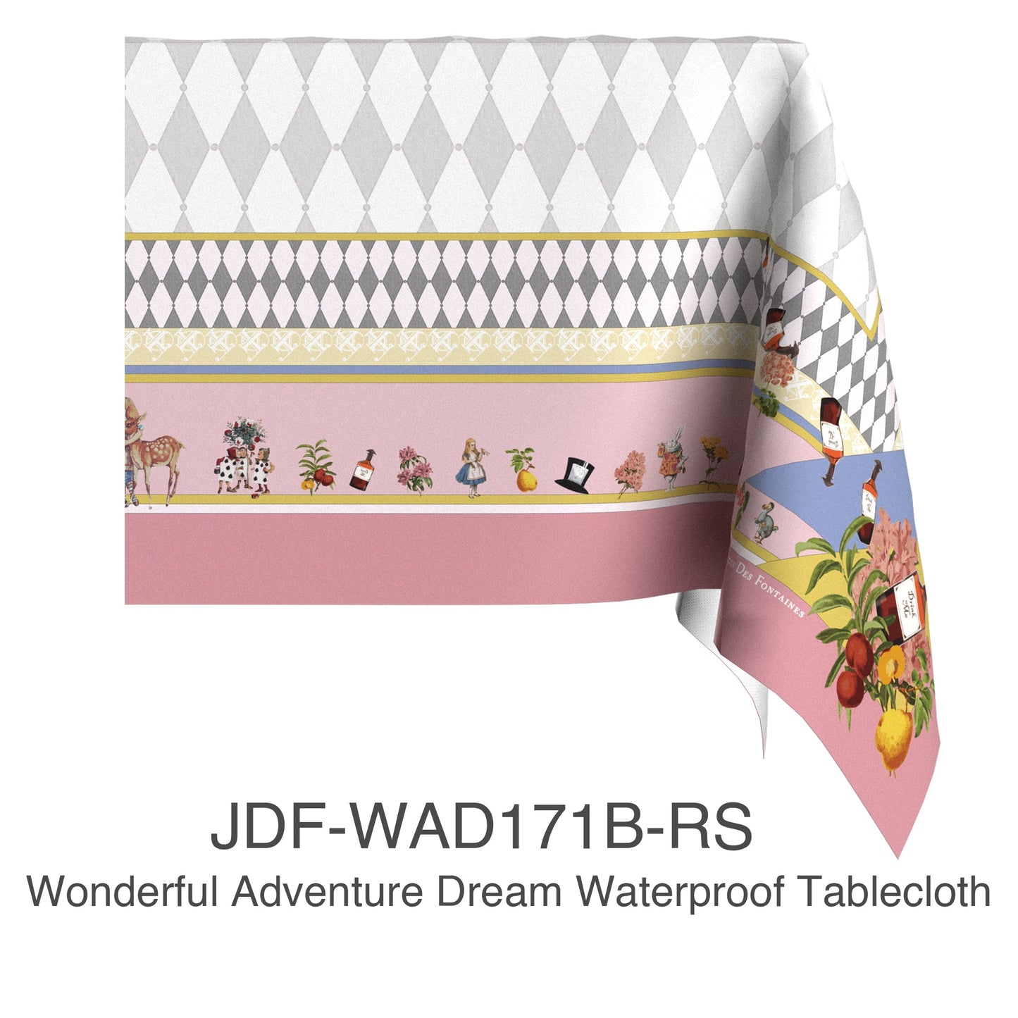 "Wonderful Adventure Dream" Pink Argyle Waterproof Tablecloth