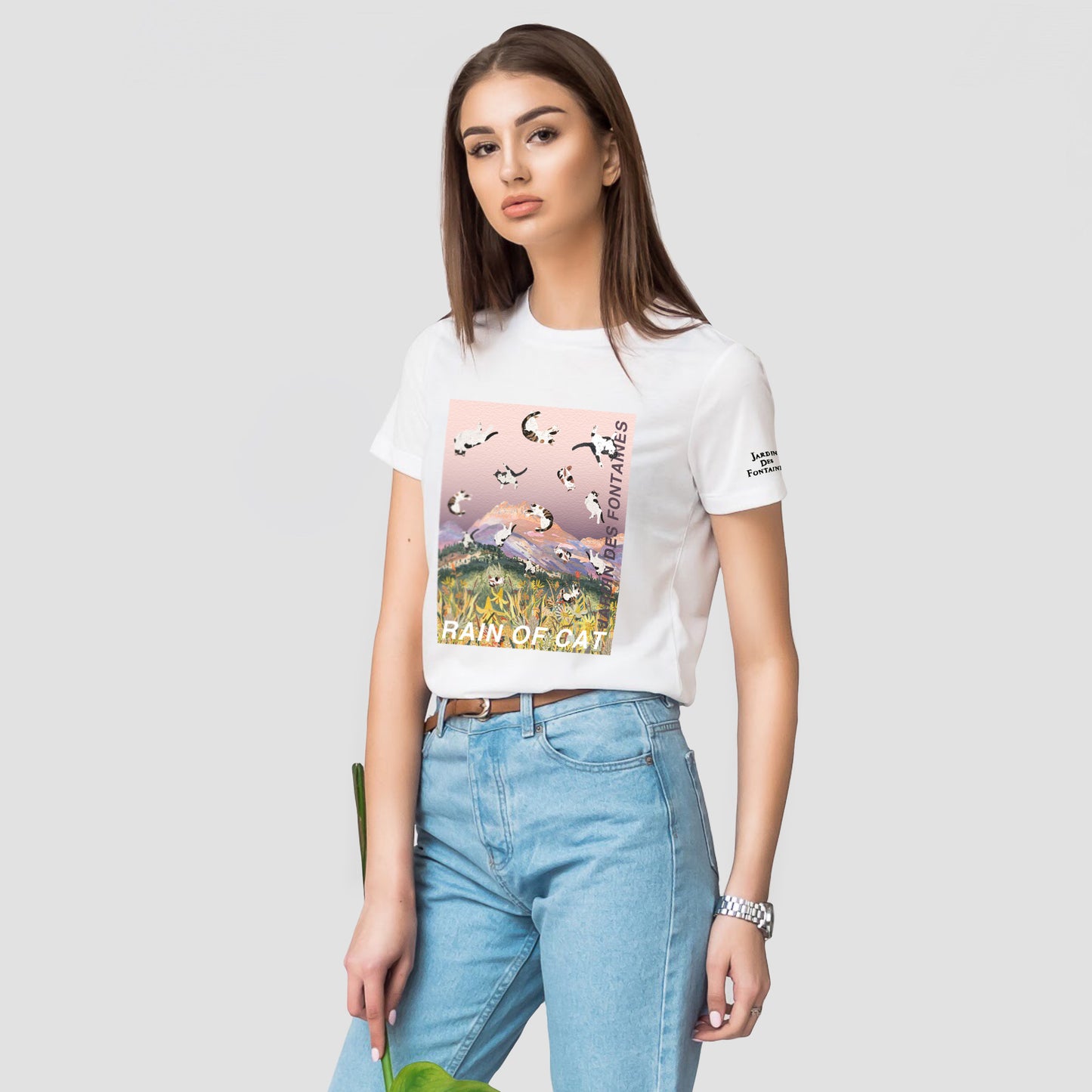 "Yogis Cat and Flower" Rain Of Cat Cotton T-shirt